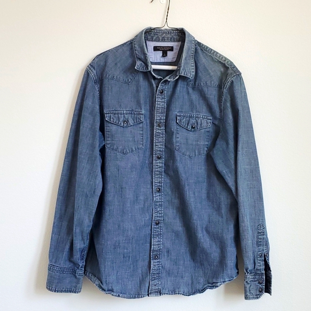 Men's Banana Republic Denim Shirt, Snap Closure, L Tailored Slim Fit